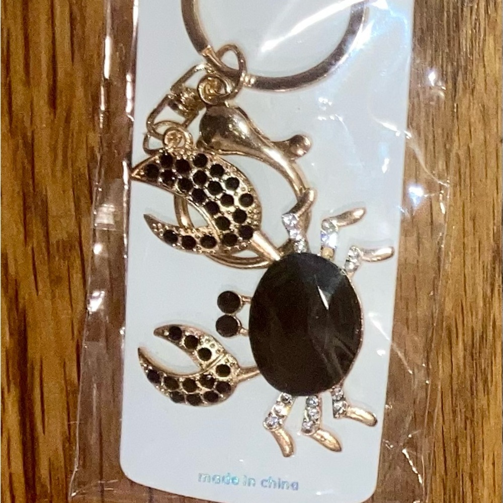 Crab Jeweled Bag Charm Key Holder Gold + Red, Black or Blue - NWT - Picture 4 of 5
